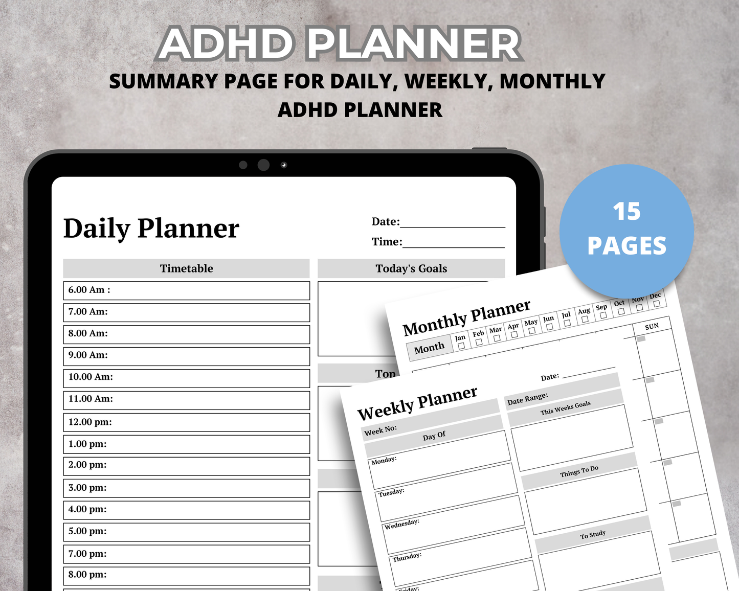 ADHD Planner Canva Template, Productivity Printable, Digital Organizer, Daily Schedule, Weekly Planner, Task Manager