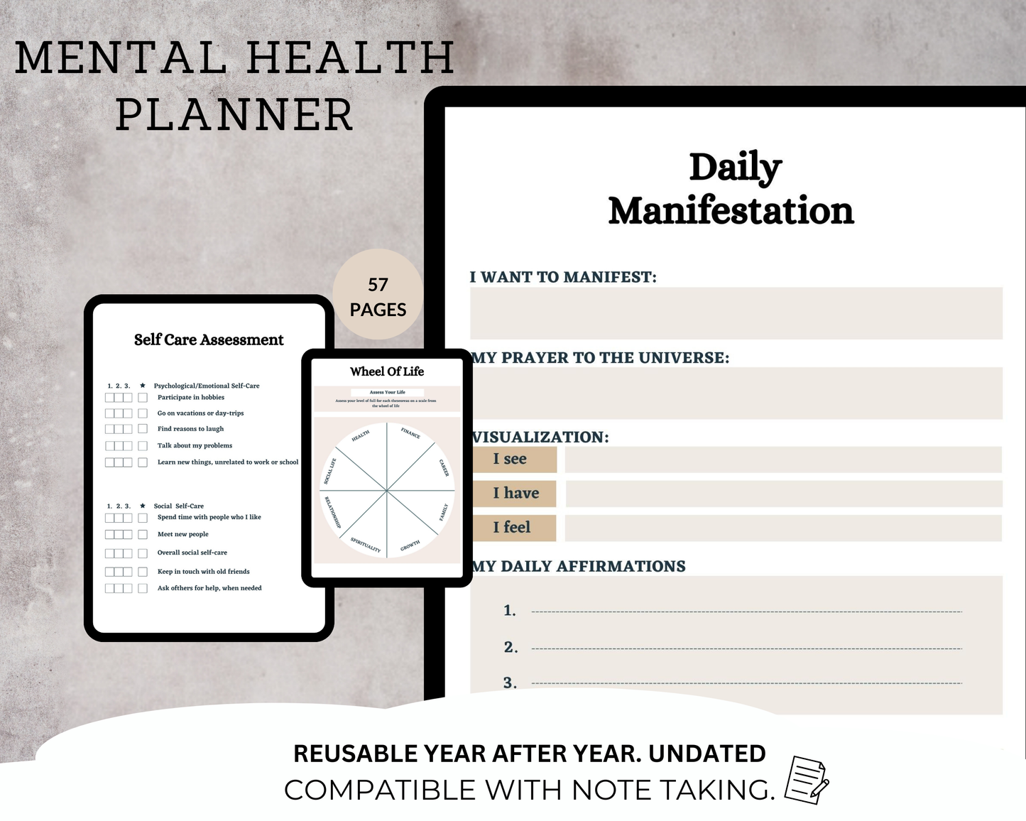 Printable Mental Health Planner Template, Canva Planner Inserts, Self-Care Journal Pages, Therapy Organizer, Digital Download